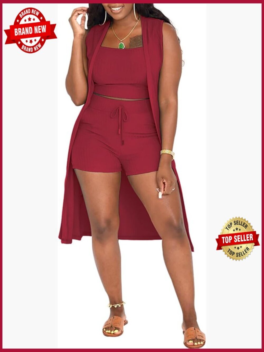 3 Piece Lounge Set: Crop Top, Shorts, Cardigan Cover Up